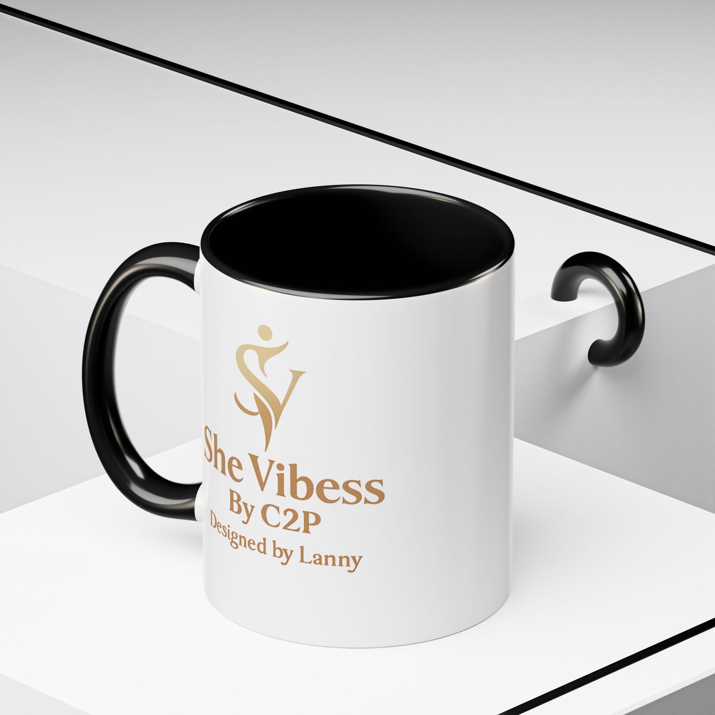 She Vibess Accent Coffee Mug — Inspirational Gold Logo 11/15oz