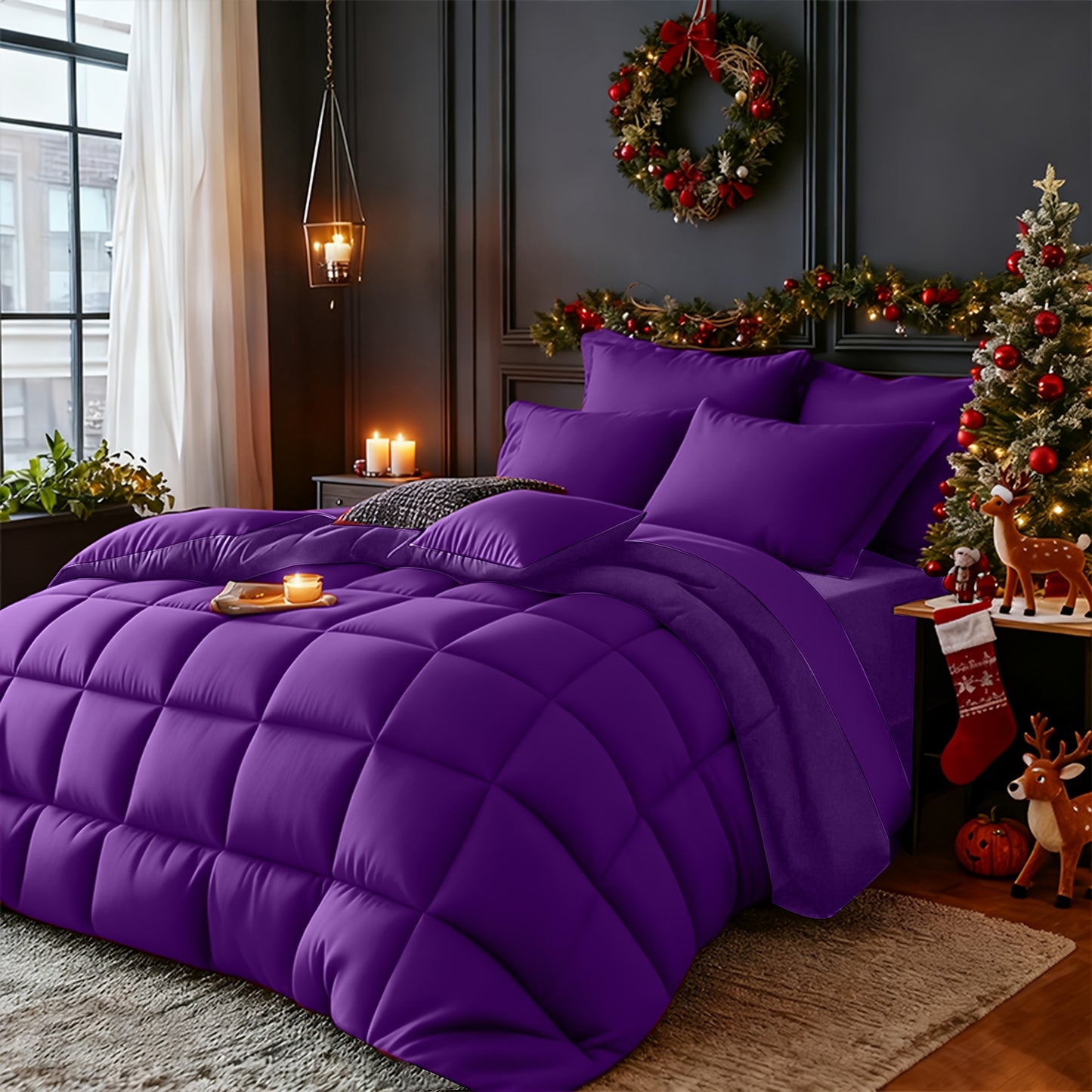 Set Selimut 3pcs Merah/Hitam Ukuran Queen - Set Selimut Nyaman untuk Semua Musim, Termasuk 1 Selimut, 1 atau 2 Sarung Bantal, Selimut Jahitan Kotak Berkualitas Hotel, Dapat Dicuci dengan Mesin, Hadiah Natal yang Cocok untuk Teman dan Keluarga