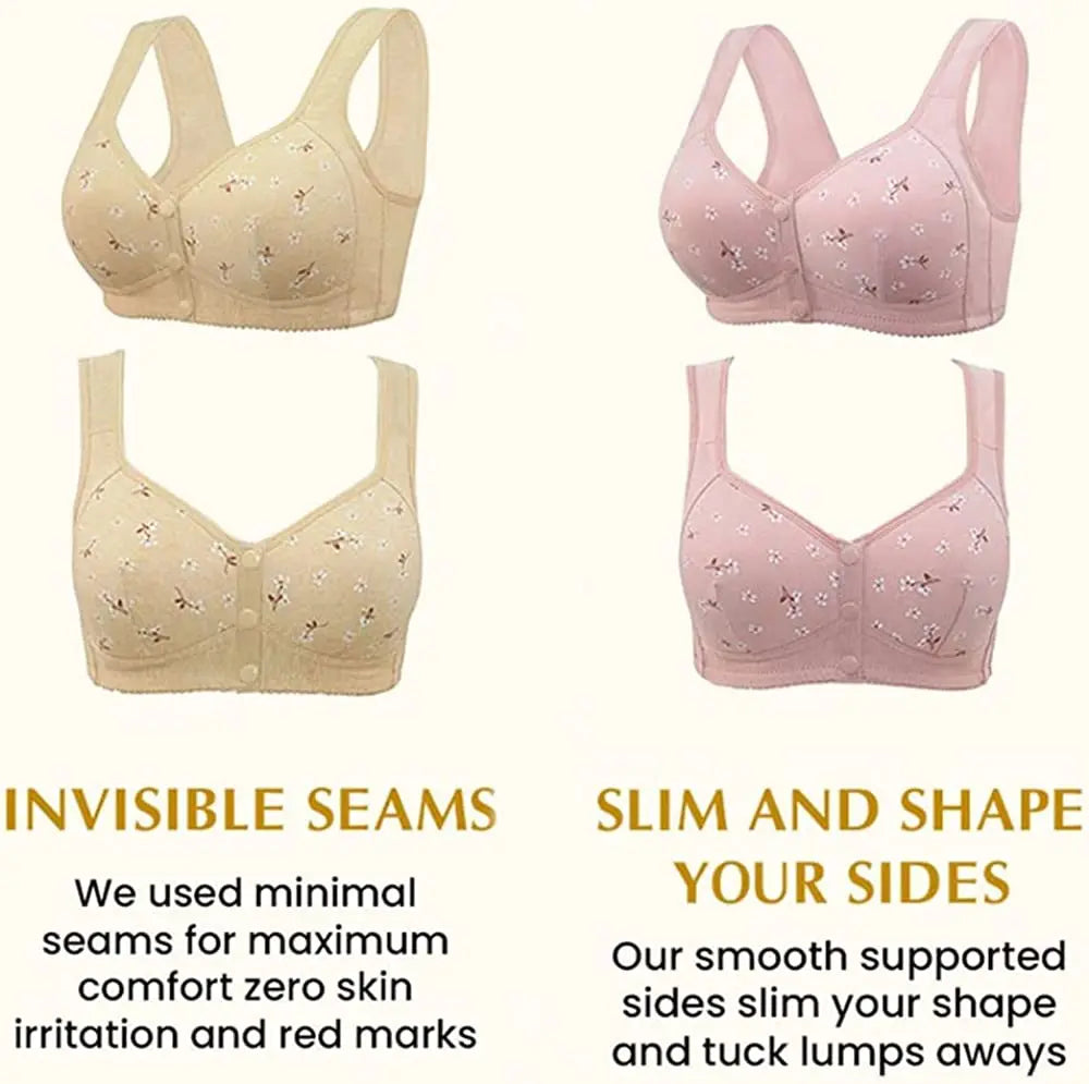 Charm Daisy Bras Front Snaps Women Wireless Brassiere Front Button Closure Underwear Support Bra Comfortable Sport Bra plus Size