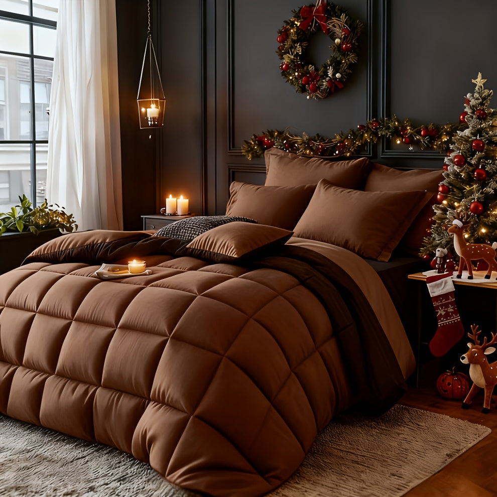 Set Selimut 3pcs Merah/Hitam Ukuran Queen - Set Selimut Nyaman untuk Semua Musim, Termasuk 1 Selimut, 1 atau 2 Sarung Bantal, Selimut Jahitan Kotak Berkualitas Hotel, Dapat Dicuci dengan Mesin, Hadiah Natal yang Cocok untuk Teman dan Keluarga