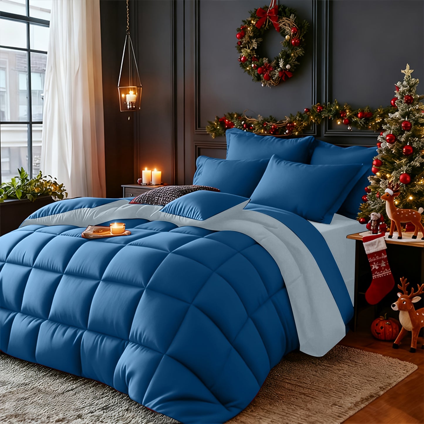 Set Selimut 3pcs Merah/Hitam Ukuran Queen - Set Selimut Nyaman untuk Semua Musim, Termasuk 1 Selimut, 1 atau 2 Sarung Bantal, Selimut Jahitan Kotak Berkualitas Hotel, Dapat Dicuci dengan Mesin, Hadiah Natal yang Cocok untuk Teman dan Keluarga