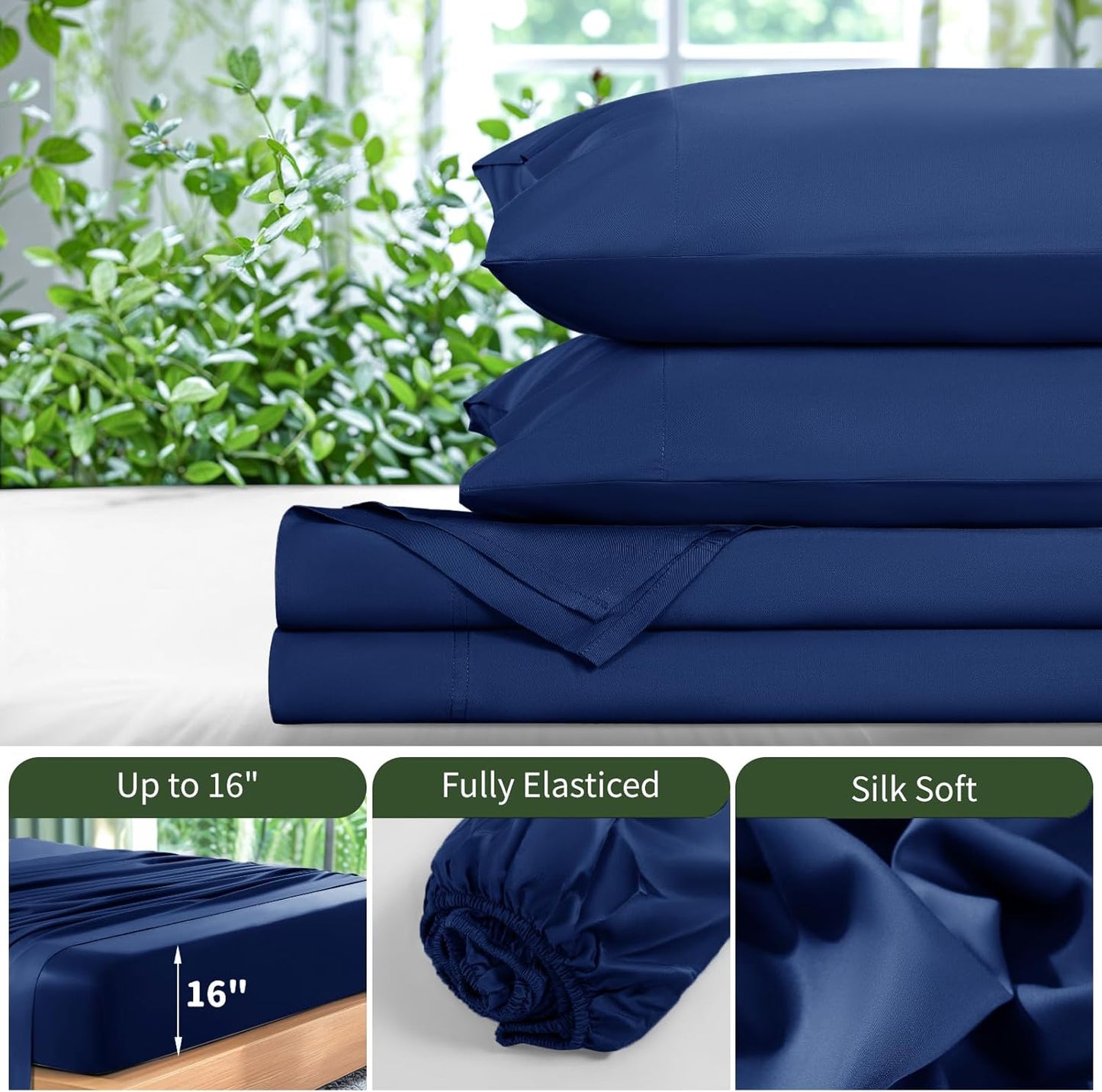 4 Peices Bamboo Bed Sheet Set - 100% Bamboo Blend - Ultra Soft & Breathable Bed Sheets - Deep Pocket Up to 16" Hotel Y Bedding Set - Perfect for Hot Sleepers - Great Christmas Gifts Bedding Sheets Set Bamboo Sheets Sets King