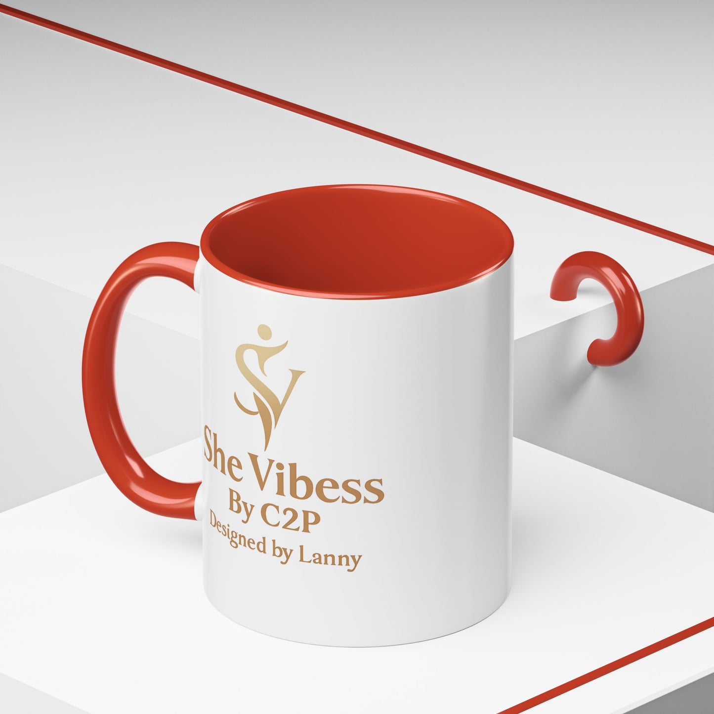 She Vibess Accent Coffee Mug — Inspirational Gold Logo 11/15oz