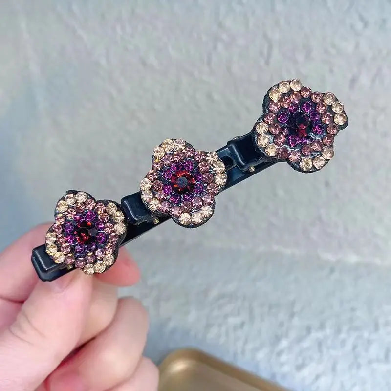 2023 Rhinestones Braided Hair Clips for Girls Hairclip with 3 Flowers Hair Span with Crystalllume Women Hairpin Hair Accessories