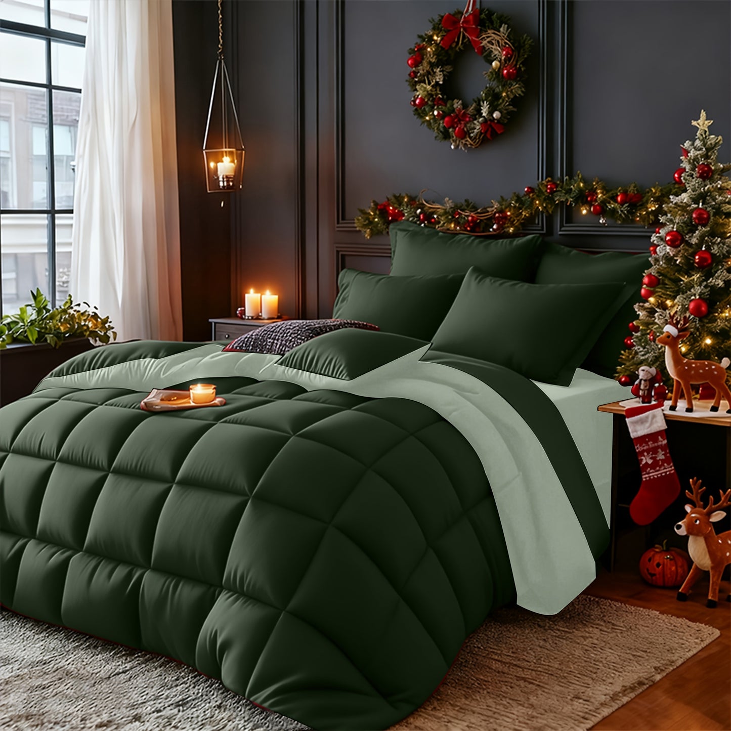 Set Selimut 3pcs Merah/Hitam Ukuran Queen - Set Selimut Nyaman untuk Semua Musim, Termasuk 1 Selimut, 1 atau 2 Sarung Bantal, Selimut Jahitan Kotak Berkualitas Hotel, Dapat Dicuci dengan Mesin, Hadiah Natal yang Cocok untuk Teman dan Keluarga