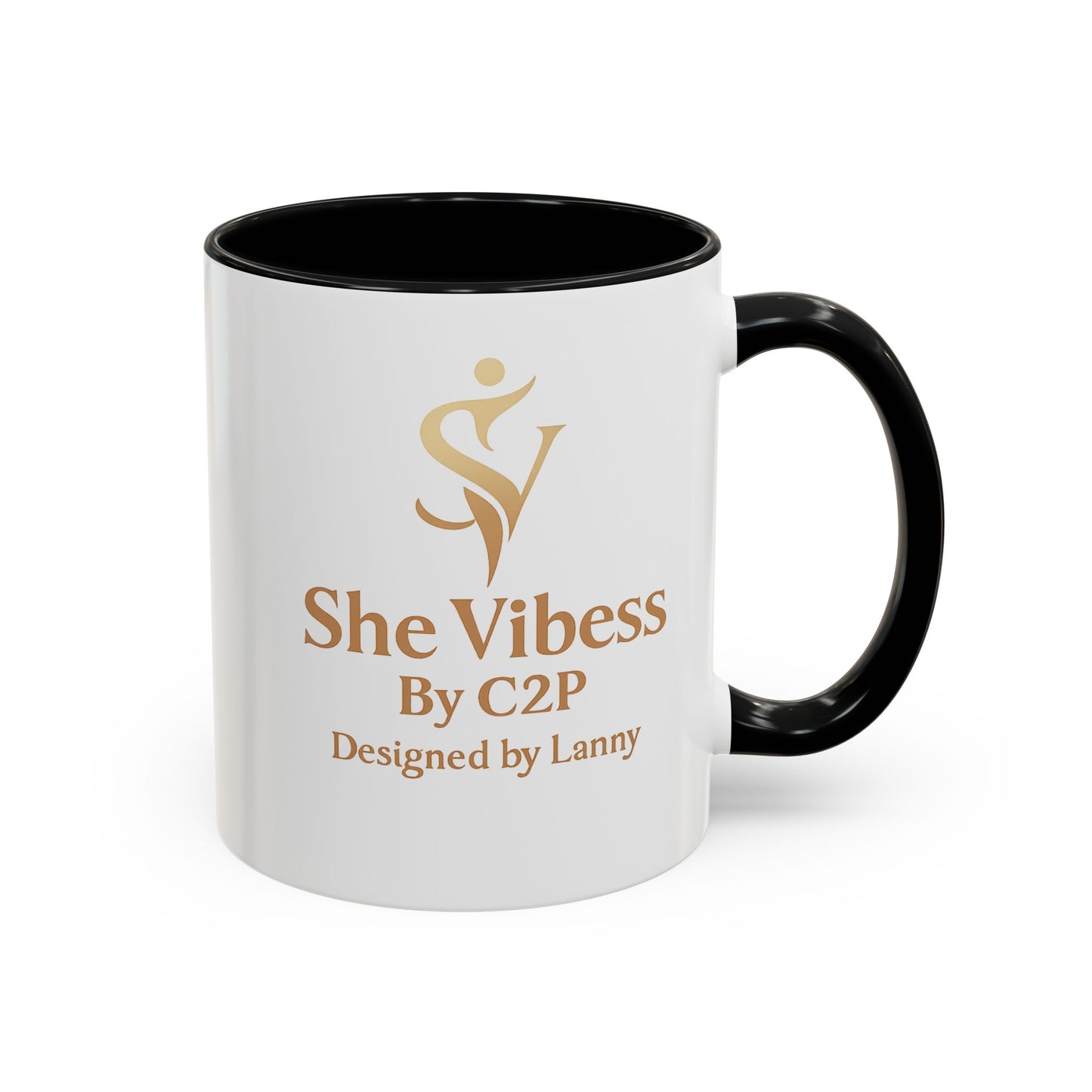 She Vibess Accent Coffee Mug — Inspirational Gold Logo 11/15oz