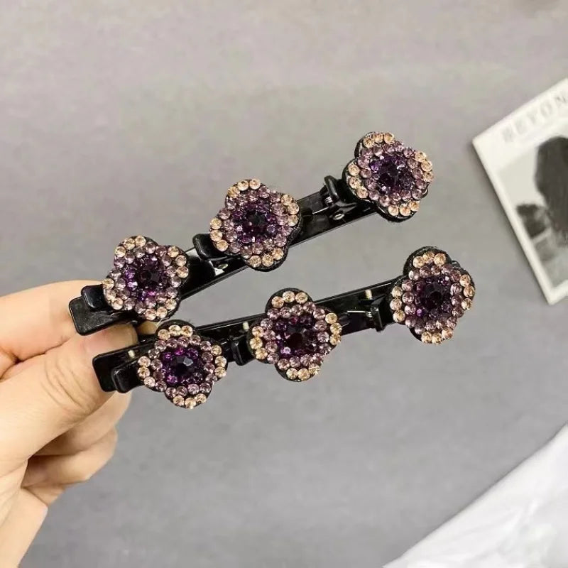 2023 Rhinestones Braided Hair Clips for Girls Hairclip with 3 Flowers Hair Span with Crystalllume Women Hairpin Hair Accessories