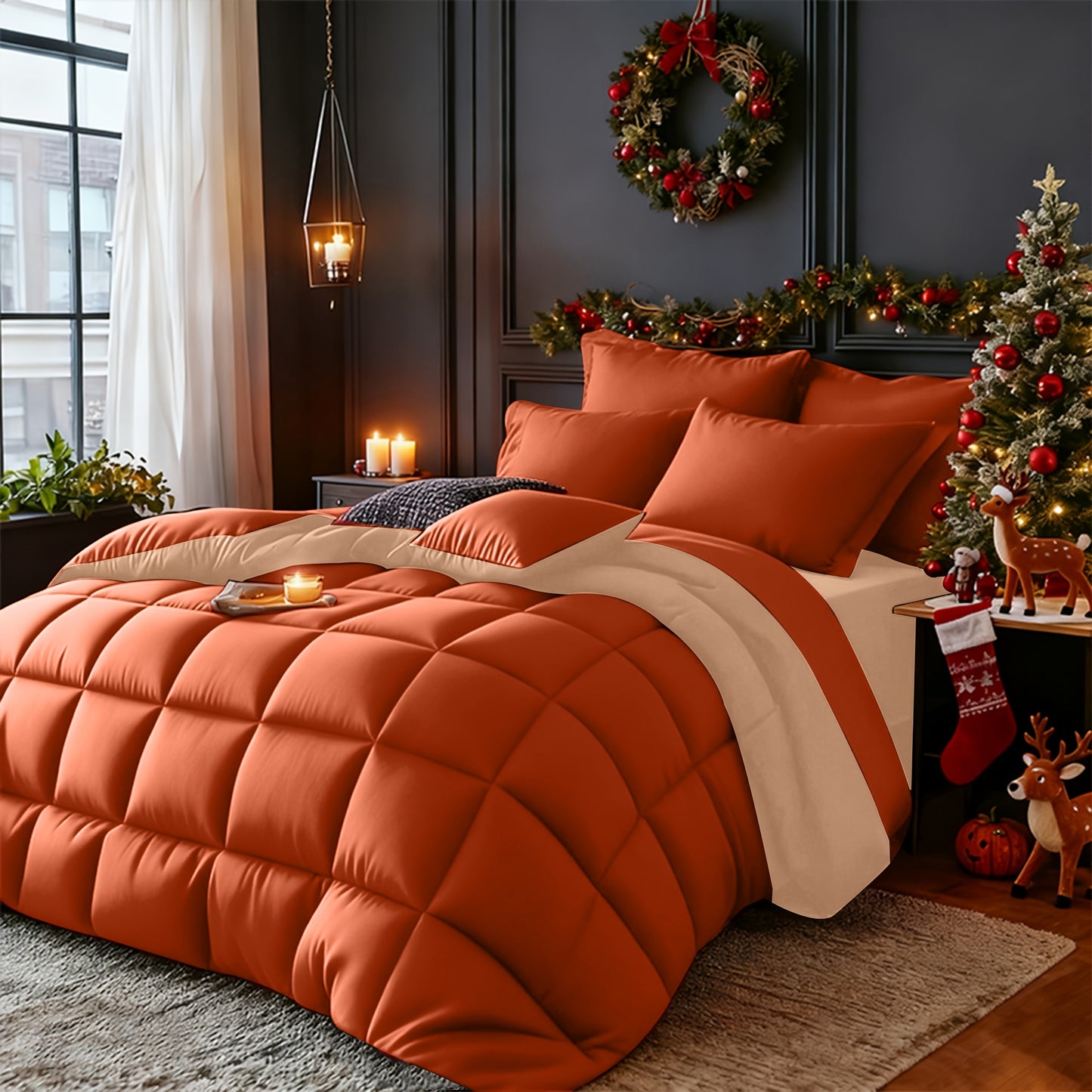 Set Selimut 3pcs Merah/Hitam Ukuran Queen - Set Selimut Nyaman untuk Semua Musim, Termasuk 1 Selimut, 1 atau 2 Sarung Bantal, Selimut Jahitan Kotak Berkualitas Hotel, Dapat Dicuci dengan Mesin, Hadiah Natal yang Cocok untuk Teman dan Keluarga