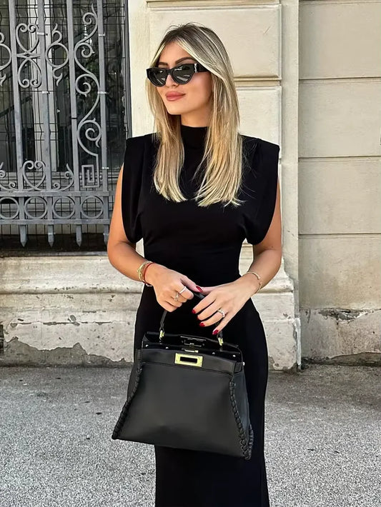 Effortless Elegance: The Black Slim Midi Dress - She Vibess By C2P