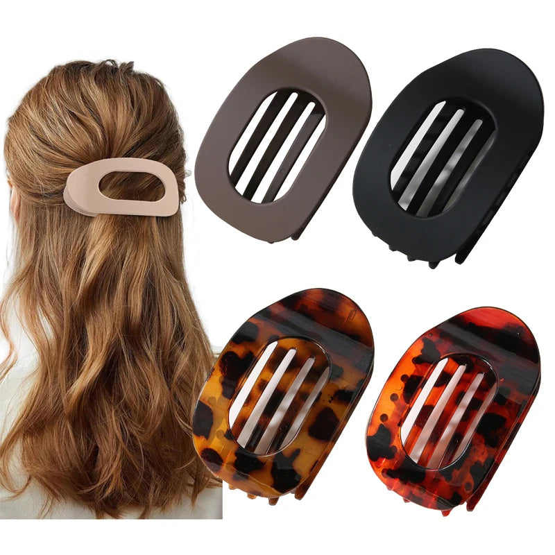 Fashion Oval Flat Hair Clips for Women New Design Leopard Large Flat round Claw Clip French Concord Hair Clips Hair Accessories