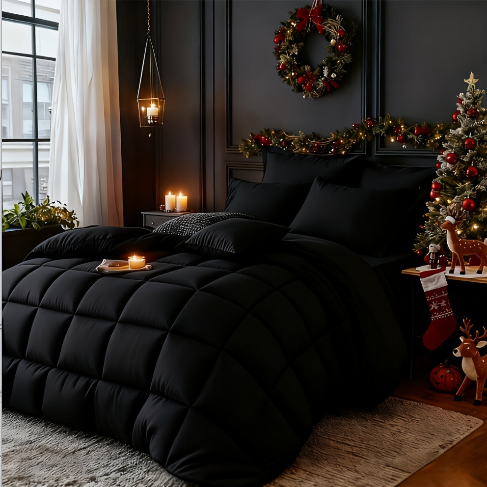 Set Selimut 3pcs Merah/Hitam Ukuran Queen - Set Selimut Nyaman untuk Semua Musim, Termasuk 1 Selimut, 1 atau 2 Sarung Bantal, Selimut Jahitan Kotak Berkualitas Hotel, Dapat Dicuci dengan Mesin, Hadiah Natal yang Cocok untuk Teman dan Keluarga