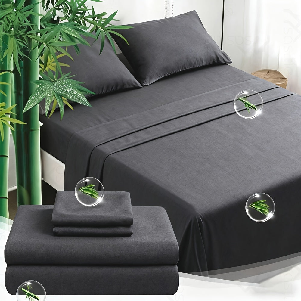 4 Peices Bamboo Bed Sheet Set - 100% Bamboo Blend - Ultra Soft & Breathable Bed Sheets - Deep Pocket Up to 16" Hotel Y Bedding Set - Perfect for Hot Sleepers - Great Christmas Gifts Bedding Sheets Set Bamboo Sheets Sets King