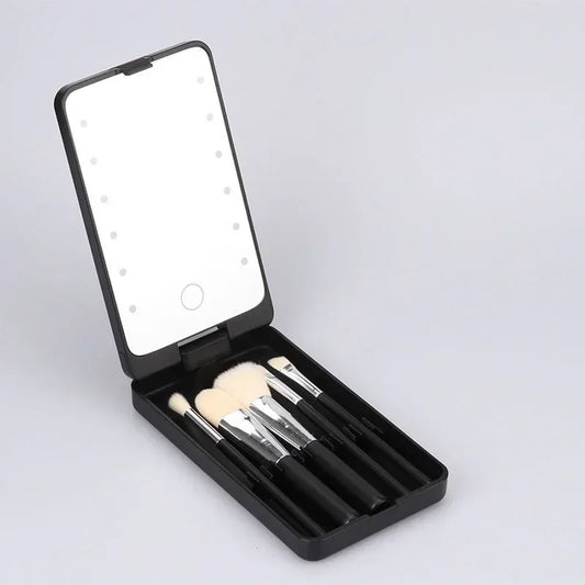 Lighted Makeup Mirror Rotatable Personal Beauty Mirror with 5 Makeup Brushes Travel Make up Accessories Multifunctional Light Up