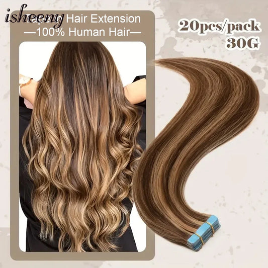 P4-27# Invisible Tape in Human Hair Extensions 12-22 inches 20pcs 30g/pack Silky Straight Hair Extensions Easy to Wear - She Vibess By C2P