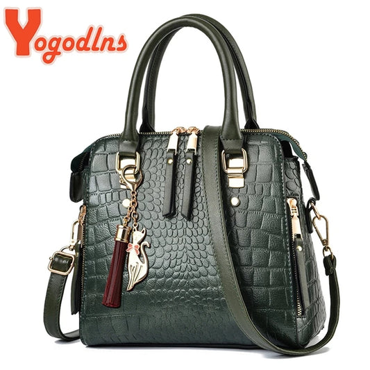 Yogodlns Luxury Crocodile Pattern Handbag Women Winter New PU Leather Tassel Shoulder Bag Brands Design Handle Bag Lady Purse - She Vibess By C2P
