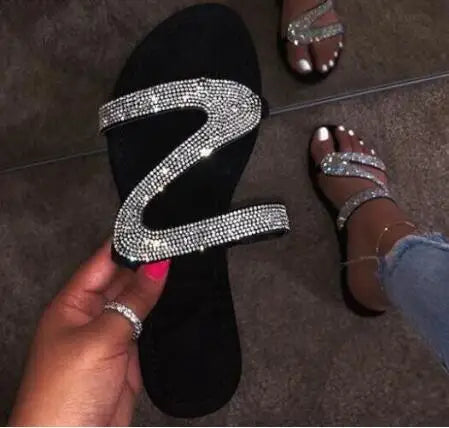 Spring/summer 2024 new sandals women bright diamond casual outdoor travel flip flop beach shoes non-slip durable slippers ms - She Vibess By C2P