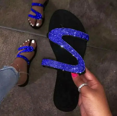 Spring/summer 2024 new sandals women bright diamond casual outdoor travel flip flop beach shoes non-slip durable slippers ms - She Vibess By C2P