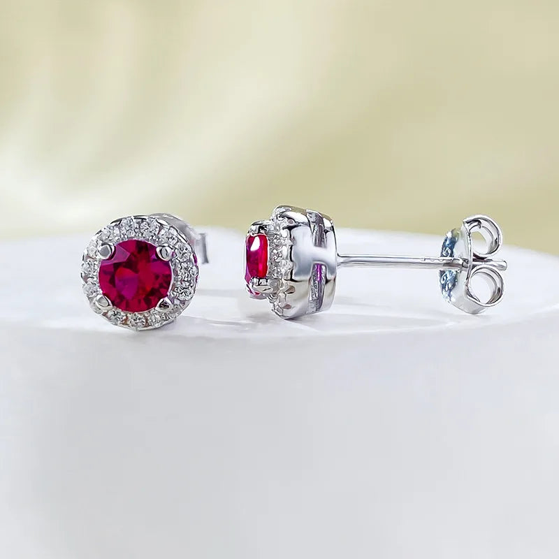 S925 Silver New 4.0mm Round Pigeon Blood Red Earrings Fashionable Commuting Versatile Single Item Wedding Jewelry - She Vibess By C2P