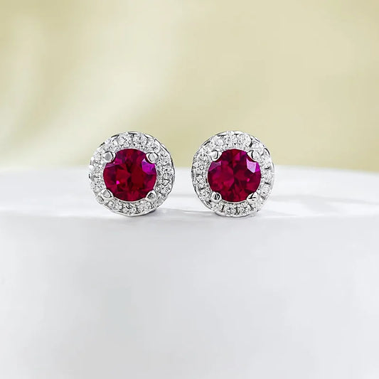S925 Silver New 4.0mm Round Pigeon Blood Red Earrings Fashionable Commuting Versatile Single Item Wedding Jewelry - She Vibess By C2P