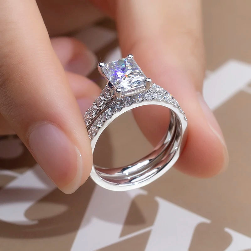 PT950 Perhiasan Pernikahan Pertunangan 2CT Bentuk Radiant Moissanite GRA Gaya Klasik Cincin Kustom