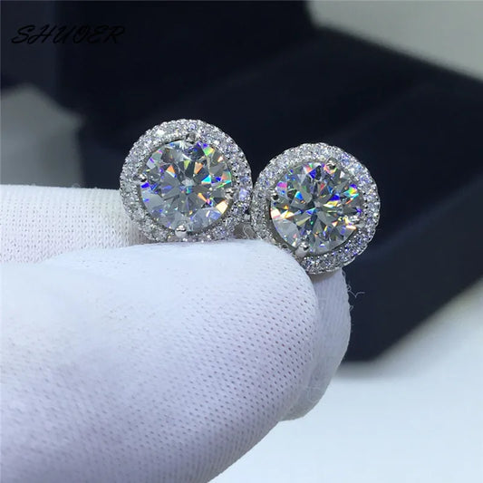 Classic 9K White Gold Total 4 ct Round Brilliant Cut Pass Diamond Tester D Color Moissanite Wedding Stud Earrings Women Jewelry - She Vibess By C2P