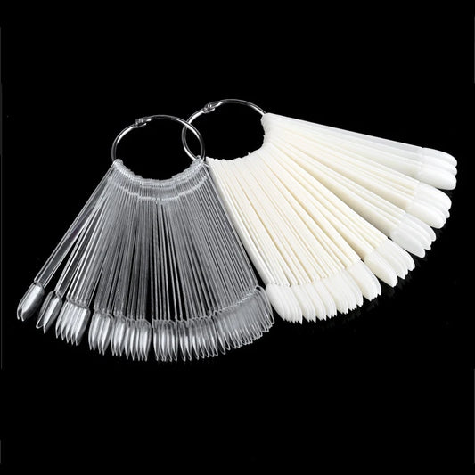 50Pcs Nail Swatch Sticks with Ring, Fan Shape Nail Art Polish Display Tips, False Nail Sample Practice Sticks - She Vibess By C2P
