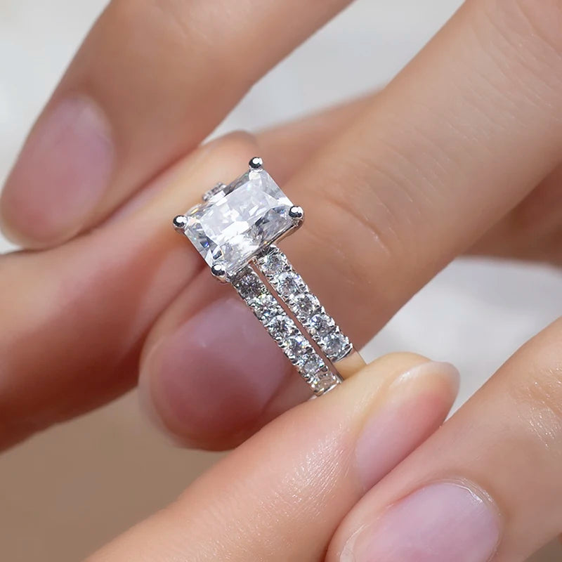 PT950 Perhiasan Pernikahan Pertunangan 2CT Bentuk Radiant Moissanite GRA Gaya Klasik Cincin Kustom
