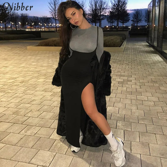 NIBBER black sexy camis dresses women party long dress beach vacation new year 2024 spring summer new slim soft stretch fashion - She Vibess By C2P