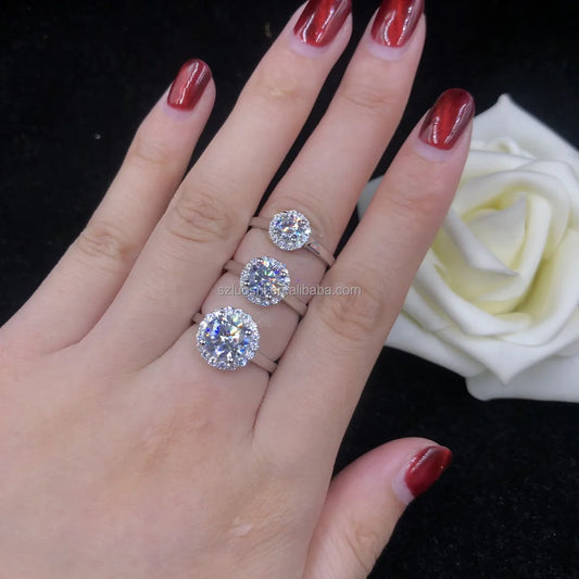 Etsy 925 Sterling Silver 18k Gold Plated 1ct 2ct VVS Moissanite Diamond Halo Cz Cubic Zirconia Engagement Wedding Ring for Women - She Vibess By C2P