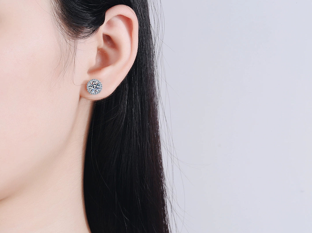 Genuine Goods Moissanite Stud Jewelry Earrings for Women Classy round Bag Diamond Earrings Special-Interest Earrings Silver Earrings Bone Nail Birthday Gift - She Vibess By C2P