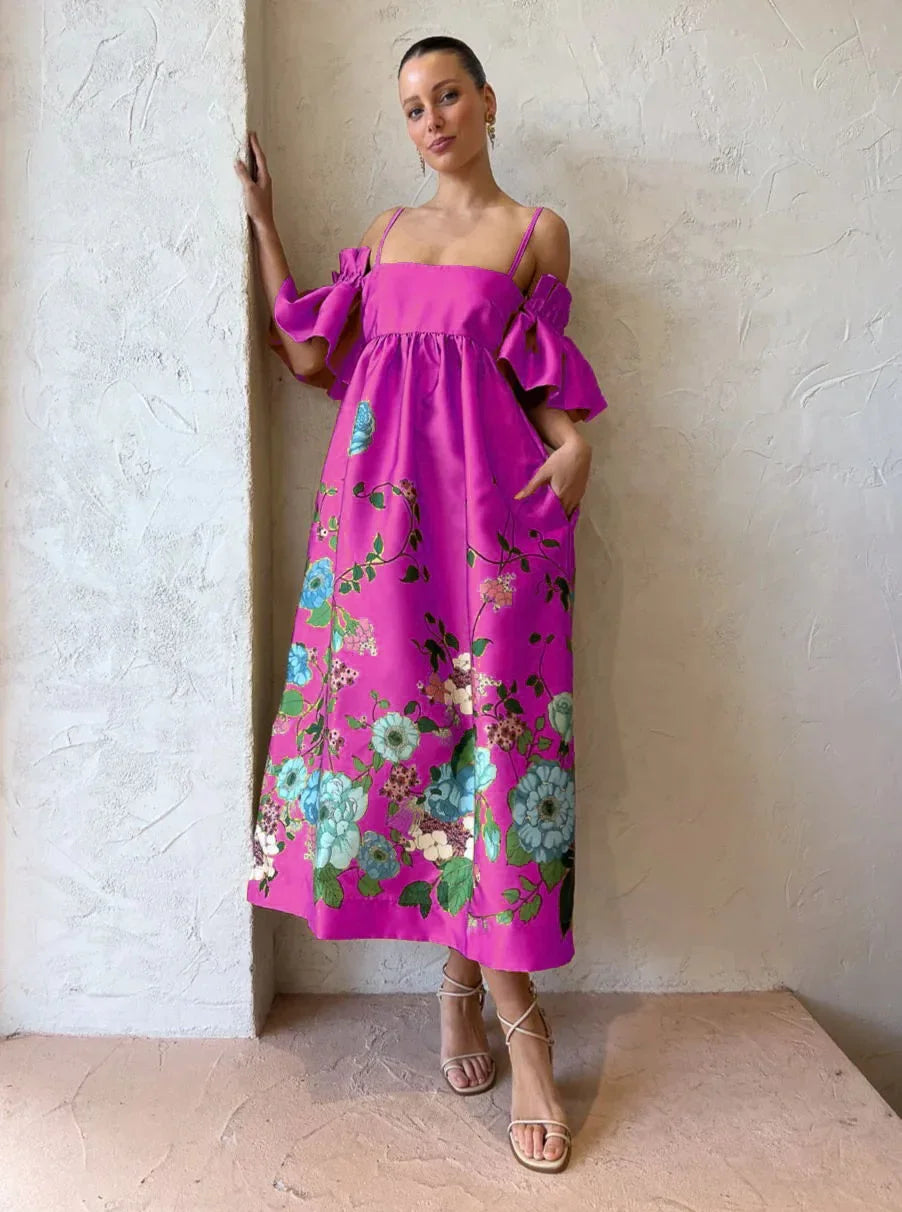 SoleVibe™ 2024 One-Shoulder Vintage Print Dress – Sexy Halter, Hidden Pockets, and Elegant Summer Party Vibes - She Vibess By C2P