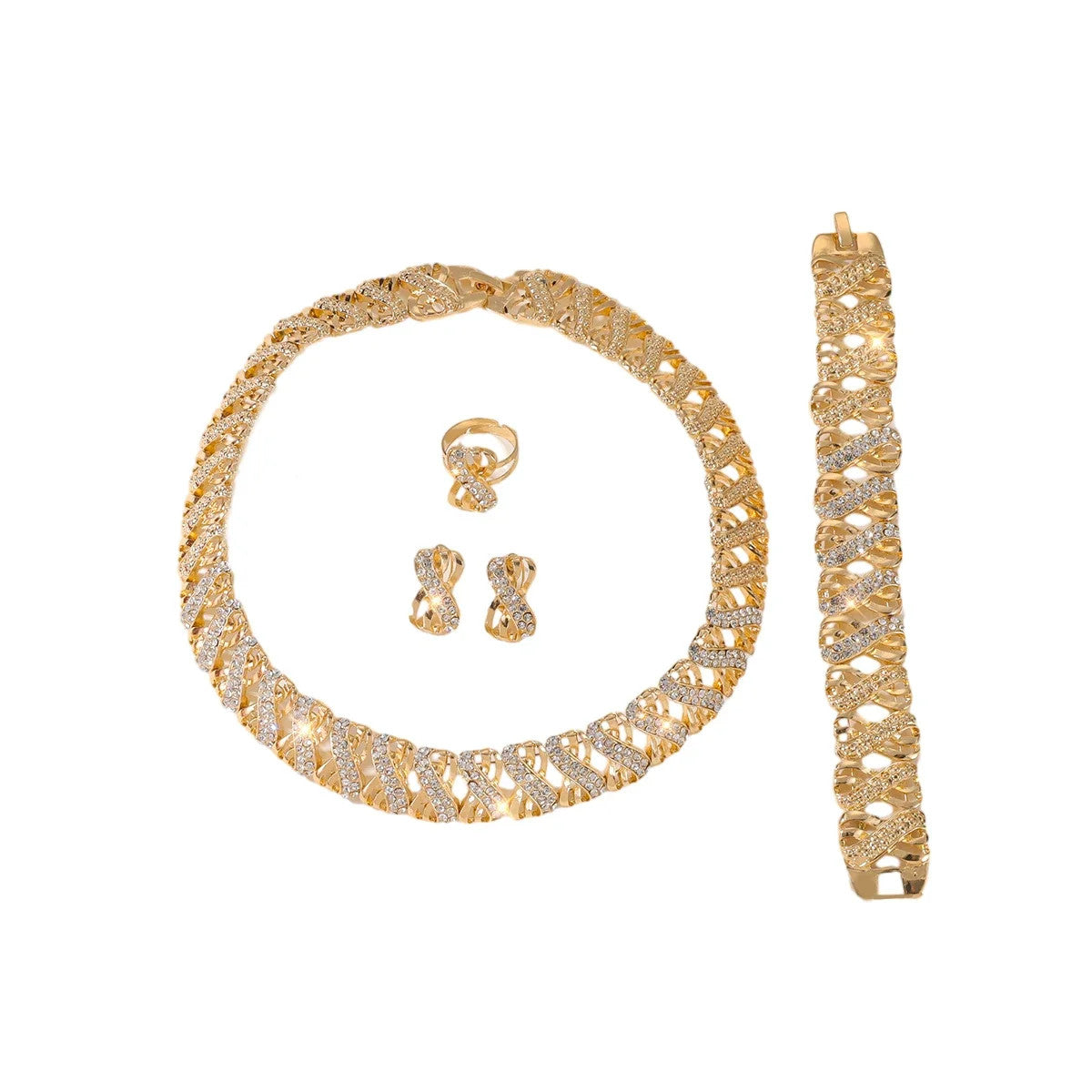 Fashion 18k Gold Plated Jewelry Set Dubai African Choker Necklace Earrings Rings Wedding Bridal Jewelry Sets for Women