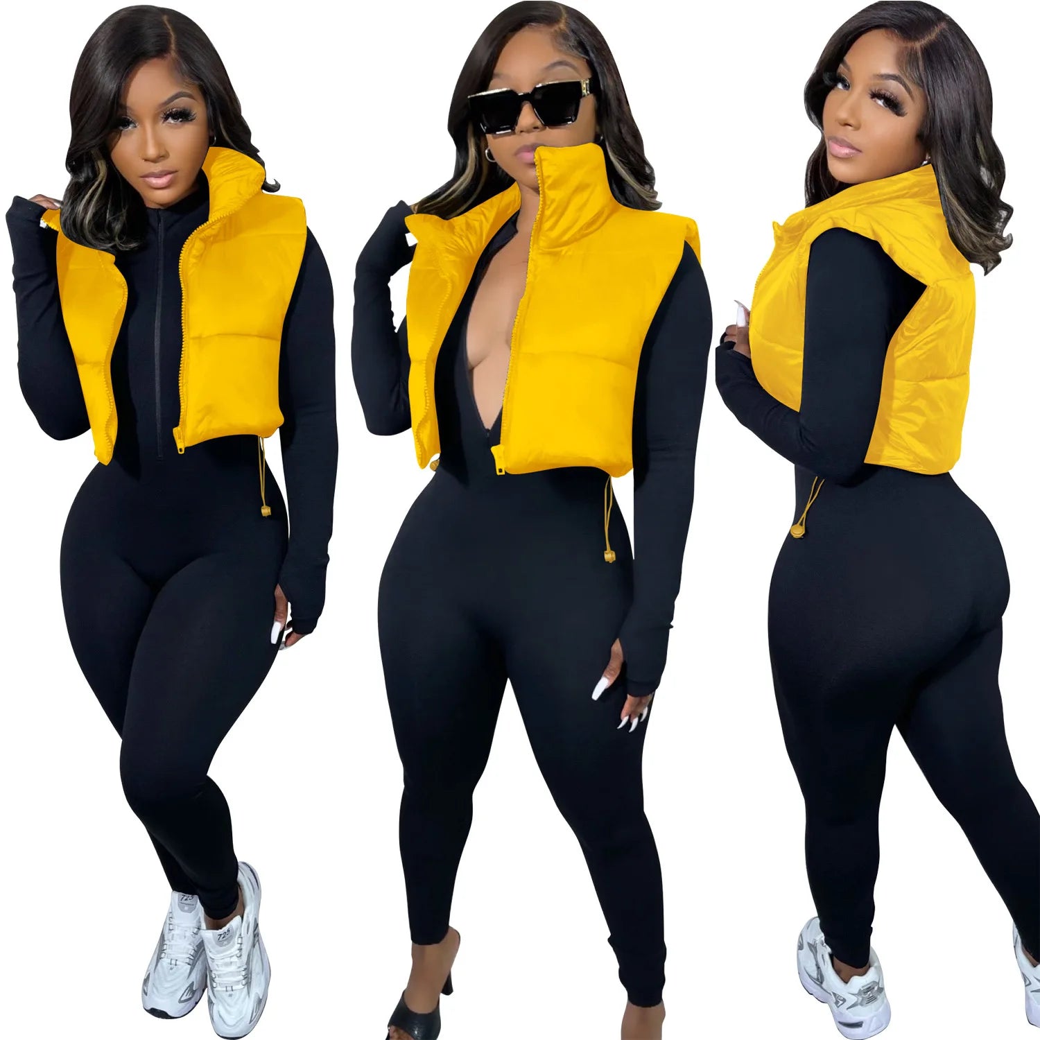 Women's Winter Vest Fashion Faux Leather Padded Jacket Coat Vintage PU Black And White Female Short Waistcoat Chic Clothes Tops - She Vibess By C2P