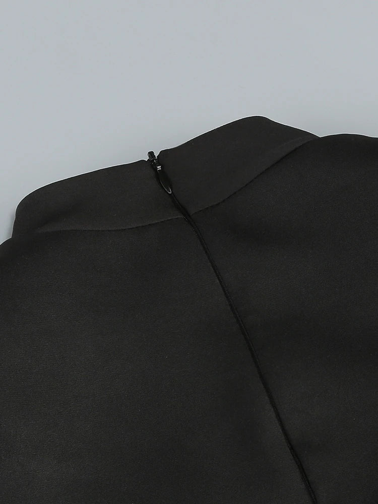 Vestido mini de lujo con cristales y mangas largas, sexy, con cintura brillante y diamantes, corte A, para mujer, color negro, para fiestas de celebridades y noche.