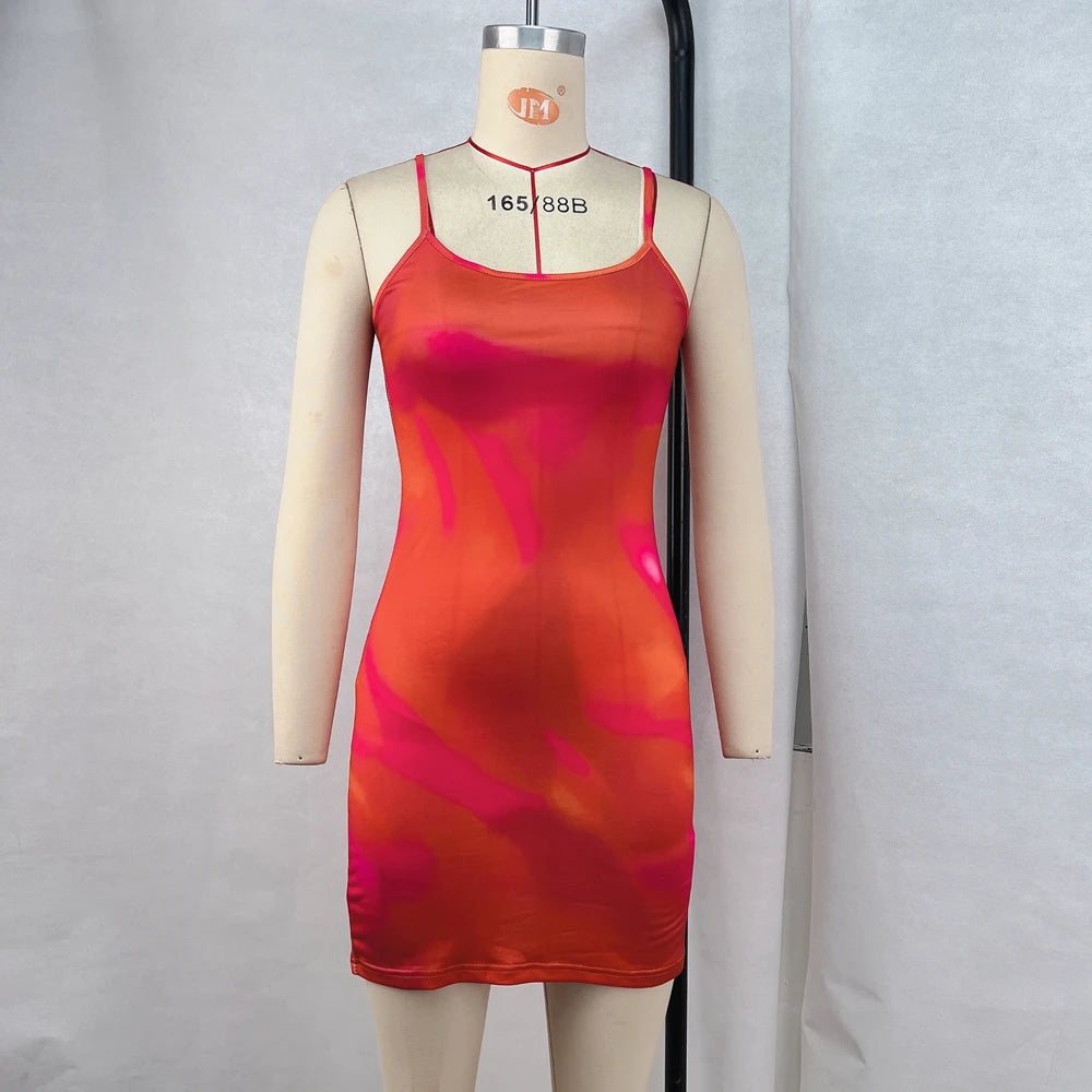 2024 Autumn And Winter New Fashionable And Sleeveless Low Cut Slim Fit  Printed Suspender Dress