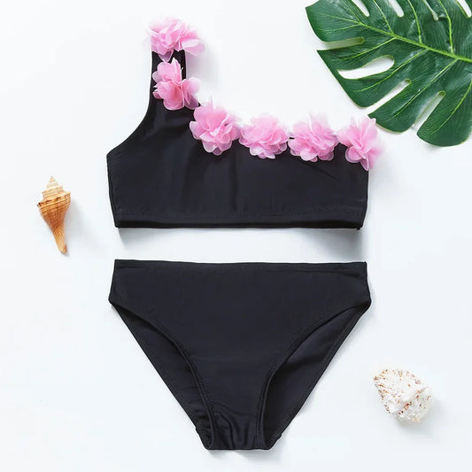 Girls Black Tassel Tankini Swimsuits Summer Beachwear Children Girls Bathing Suits Two-pieces Baby Girls Bikini Swimsuits - She Vibess By C2P