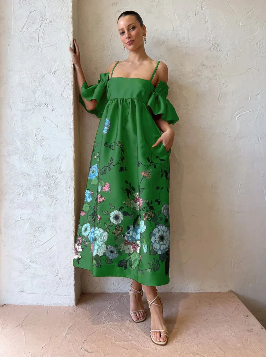 SoleVibe™ 2024 One-Shoulder Vintage Print Dress – Sexy Halter, Hidden Pockets, and Elegant Summer Party Vibes - She Vibess By C2P