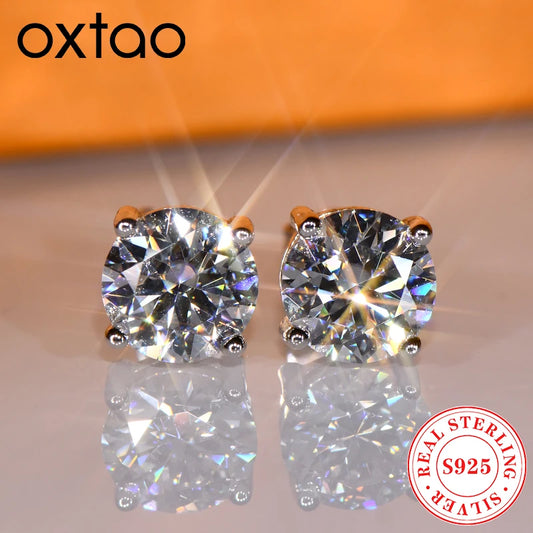 OXTAO GRA Certified D VVS1 Moissanite Stud Earrings Female Jewelry Sterling Silver S925 Piercing Earrings Wedding Jewelry Gift - She Vibess By C2P