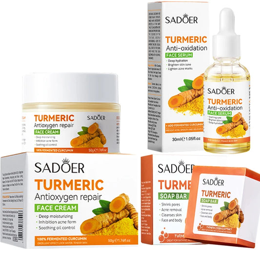 Natural Handmade Turmeric Soap Face Cream Serum Skin Care Set Clean Cutin Oil Control Removal Acne Whitening Remove Dark Spots - She Vibess By C2P