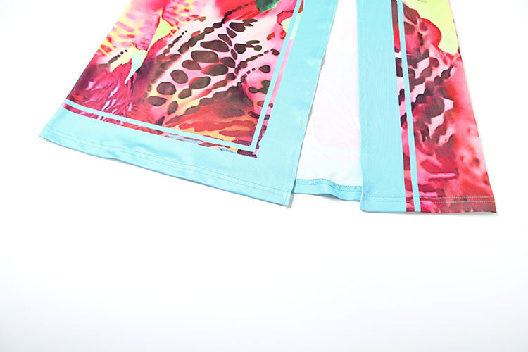 Weird Puss Colorful Leopard Women 2 Piece Set Y2K Beach Vacation Halter Tank Tops+Wrapped Maxi Skirts Matching Vacation Clubwear