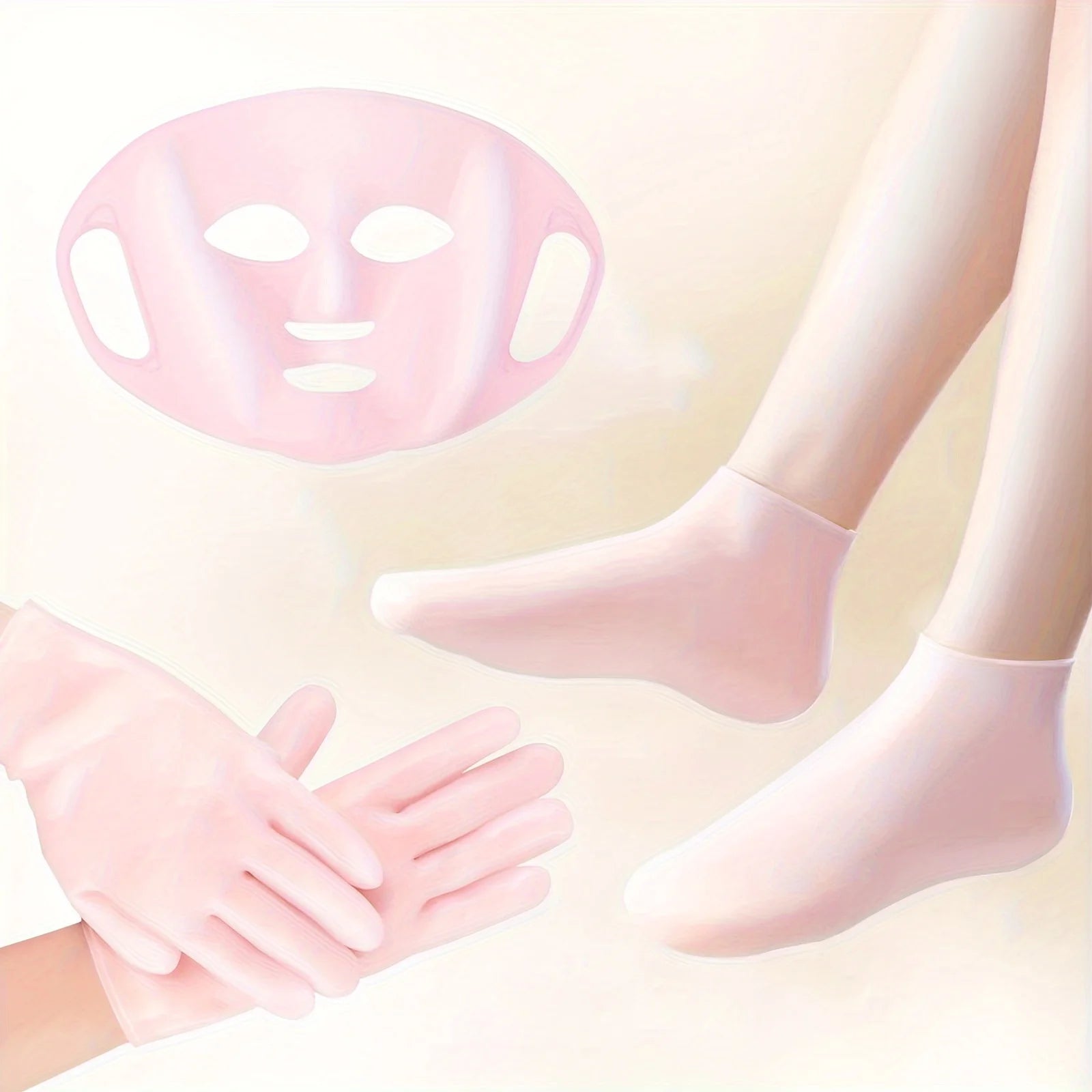 Silicone Skin Care 3-Piece Set - Reusable Moisturizing Mask Set, Gloves, Socks - For Face, Hands and Feet Dry, Cracked Skin, Set - She Vibess By C2P