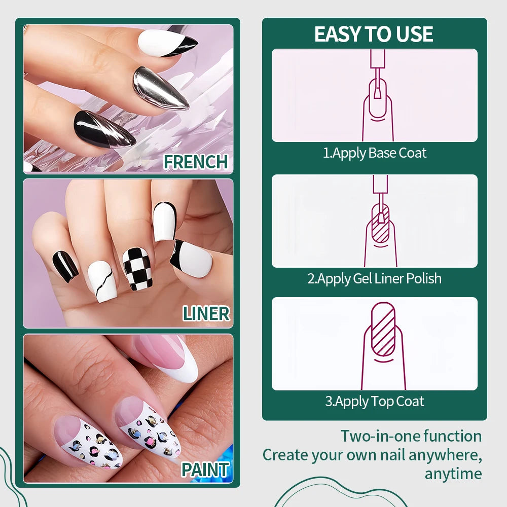 NAILPOP Gel Nail Polish Liner 8ML 5 Colors Nail Art Paint Gel for French Tips Swirls DIY Manicure Soak Off UV Cure with Brush - She Vibess By C2P