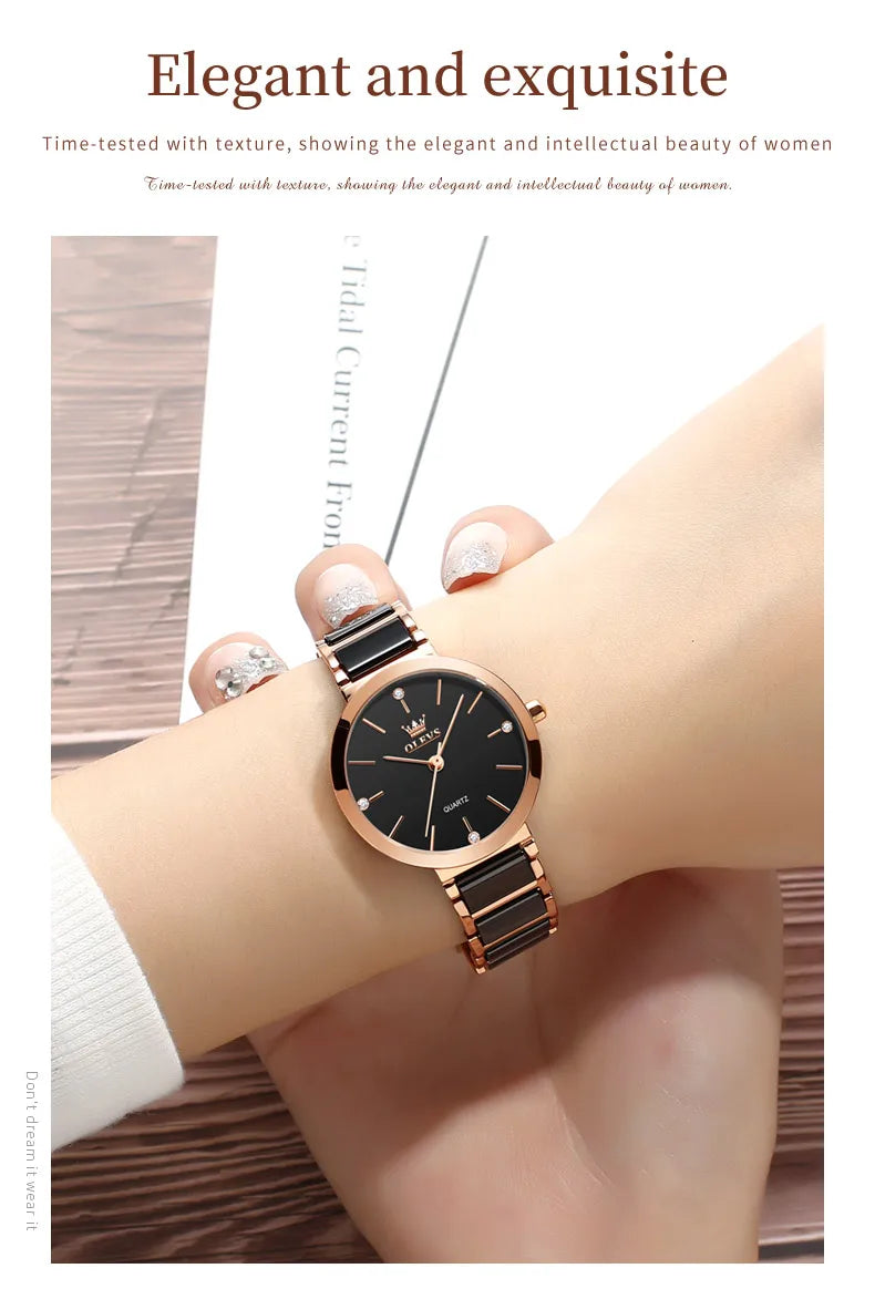 OLEVS Fashion Women Watches Relogio Feminino Luxury Rose Gold Watch Ladies Quartz Wrist Watch Ceramic Strap Clock Reloj Mujer - She Vibess By C2P