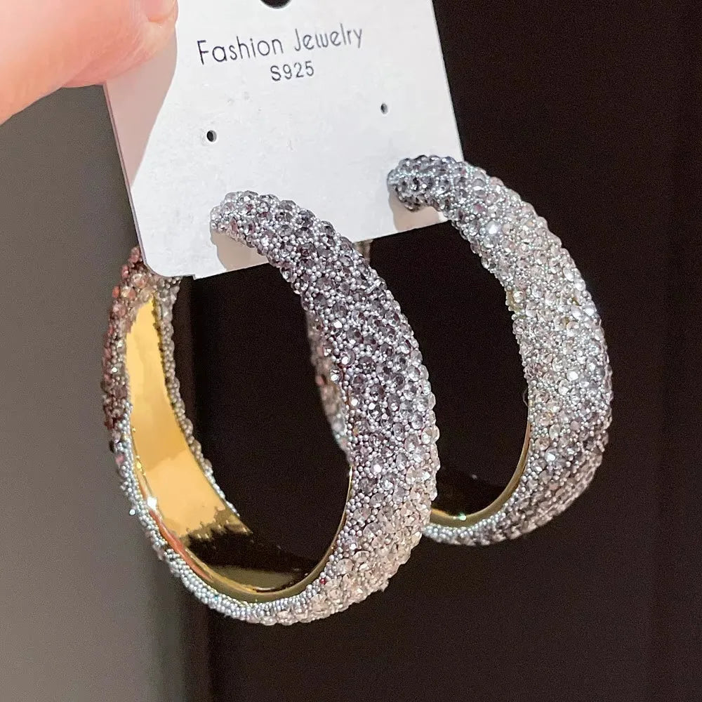 Exaggerate Shiny Rhinestones Big Hoop Earrings Geometric Round Unique Crystal Earrings Jewelry Accessories Jewelry Gifts - She Vibess By C2P