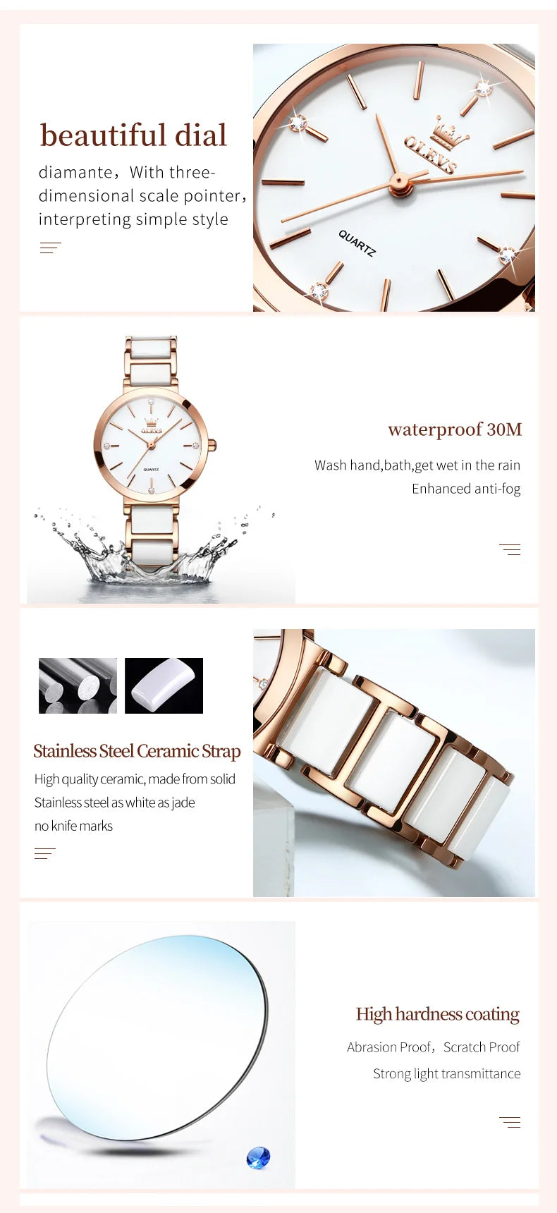 OLEVS Fashion Women Watches Relogio Feminino Luxury Rose Gold Watch Ladies Quartz Wrist Watch Ceramic Strap Clock Reloj Mujer - She Vibess By C2P