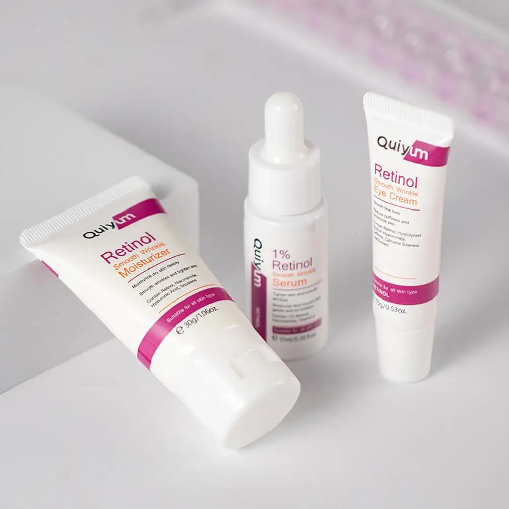 Retinol Smooth Wrinkle Skincare Set Moisturizing Firming Facial Skincare Routine Kit - Retinol Serum-Face Moisturizer-Eye Cream - She Vibess By C2P