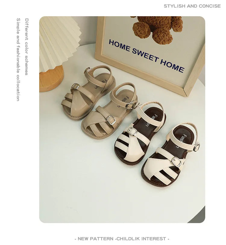 Girl's T-strap Shoes Hollow Out British Style Soft Classic Children Mary Janes 23-34 Infant Round Toe Flat Summer Kids Sandals - She Vibess By C2P