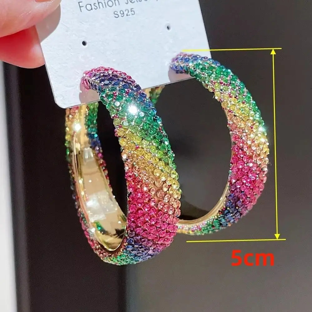 Exaggerate Shiny Rhinestones Big Hoop Earrings Geometric Round Unique Crystal Earrings Jewelry Accessories Jewelry Gifts - She Vibess By C2P