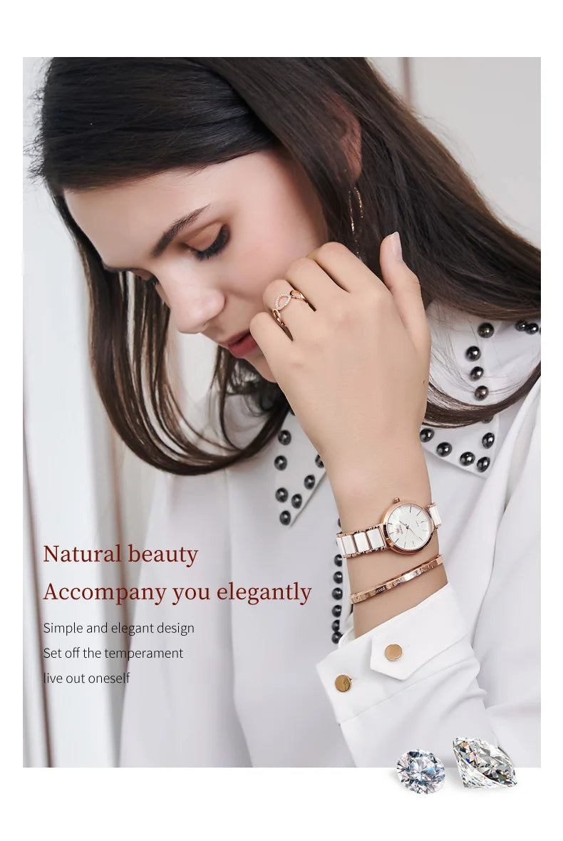 OLEVS Fashion Women Watches Relogio Feminino Luxury Rose Gold Watch Ladies Quartz Wrist Watch Ceramic Strap Clock Reloj Mujer - She Vibess By C2P