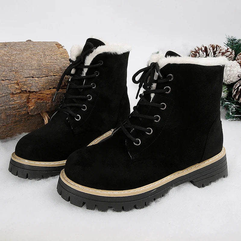 Autumn Winter Warm Plush Ankle Boots Women Plus Size 36-43 Faux Suede Platform Boots Woman Non Slip Lace Up Short Booties Mujer